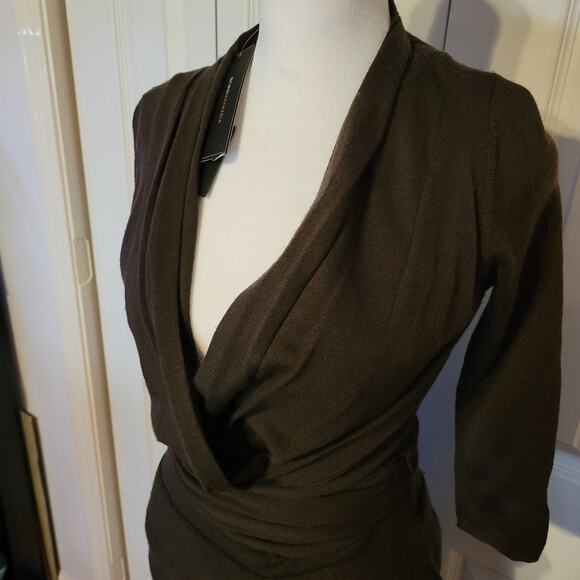 Bcbgmaxazria, XS | NWT Brown Wool Wrap Sweater Dress - Picture 3 of 6